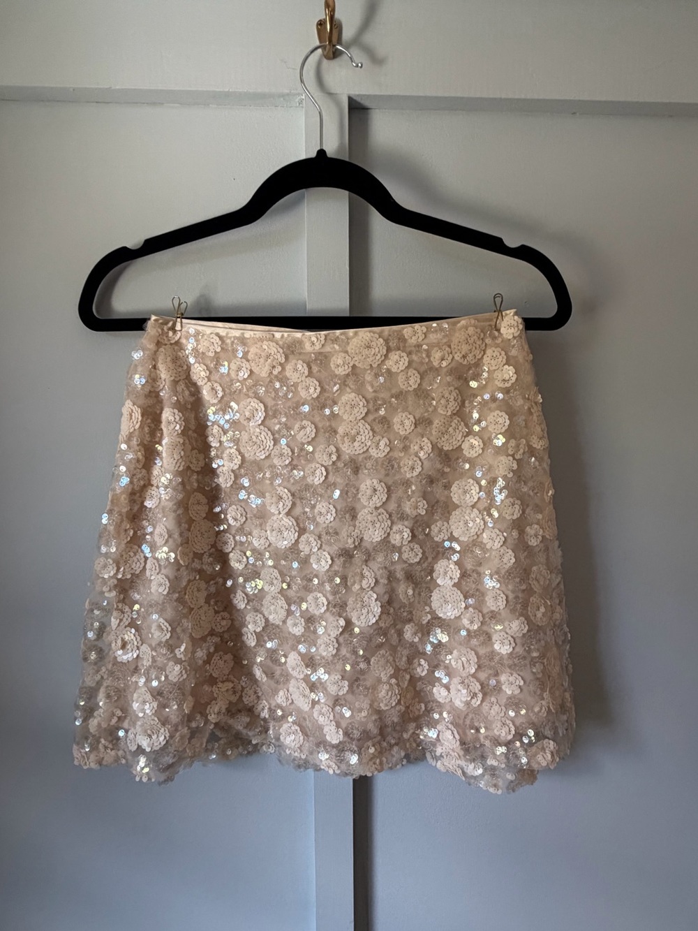 Francesca’s Floral Sequin Mini Skirt – Nude